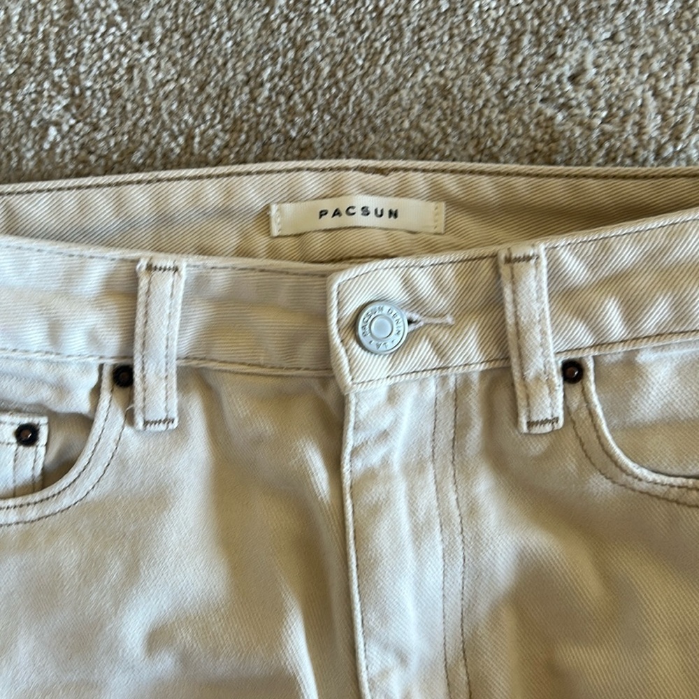 Pacsun 90's Boyfriend Cream Denim Distressed Jeans Destroyed Denim Jeans Size 25 - Picture 3 of 7